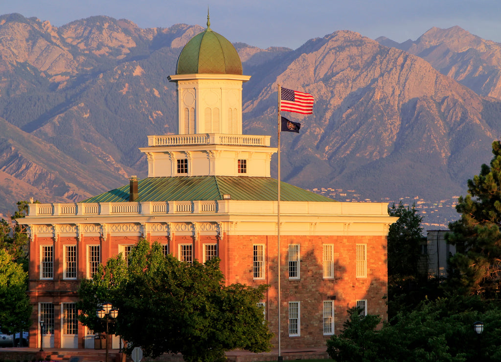 Salt Lake City counsil Hall with warm evening light, Utah