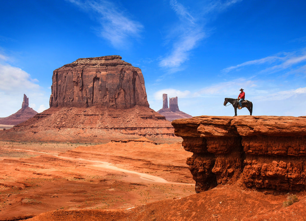 Monument Valley with Horseback rider ( john ford's point ) / Utah - USA