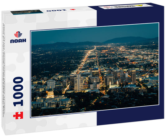 View of the downtown skyline at night, from Ensign Peak, in Salt Lake City, Utah