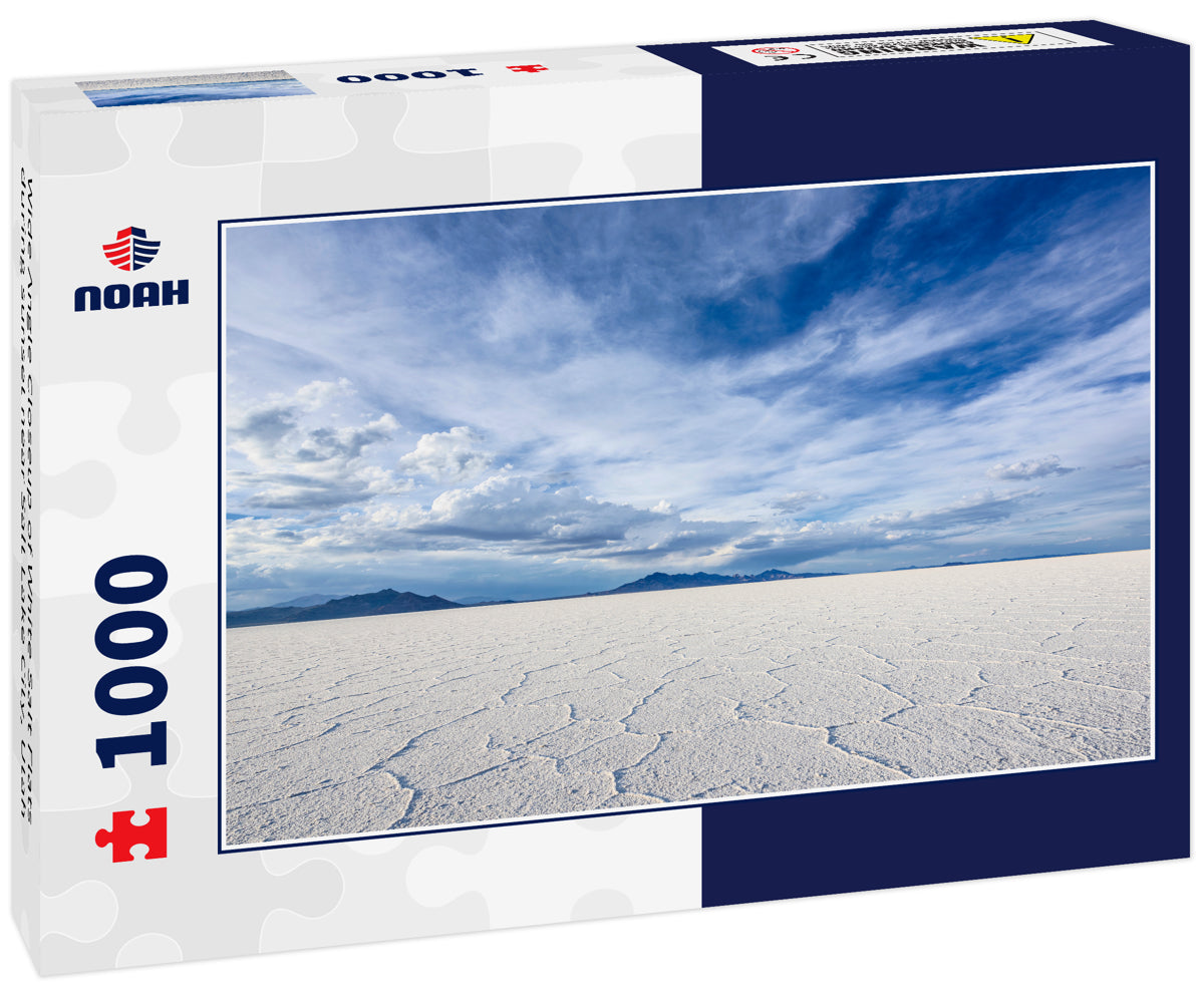 Wide Angle Closeup of White Salt Flats during sunset near Salt Lake City, Utah