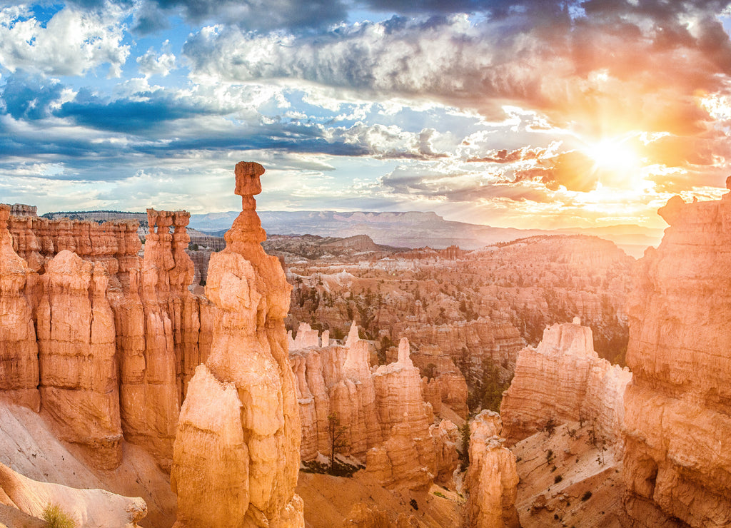 Bryce Canyon National Park at sunrise with dramatic sky, Utah, USA