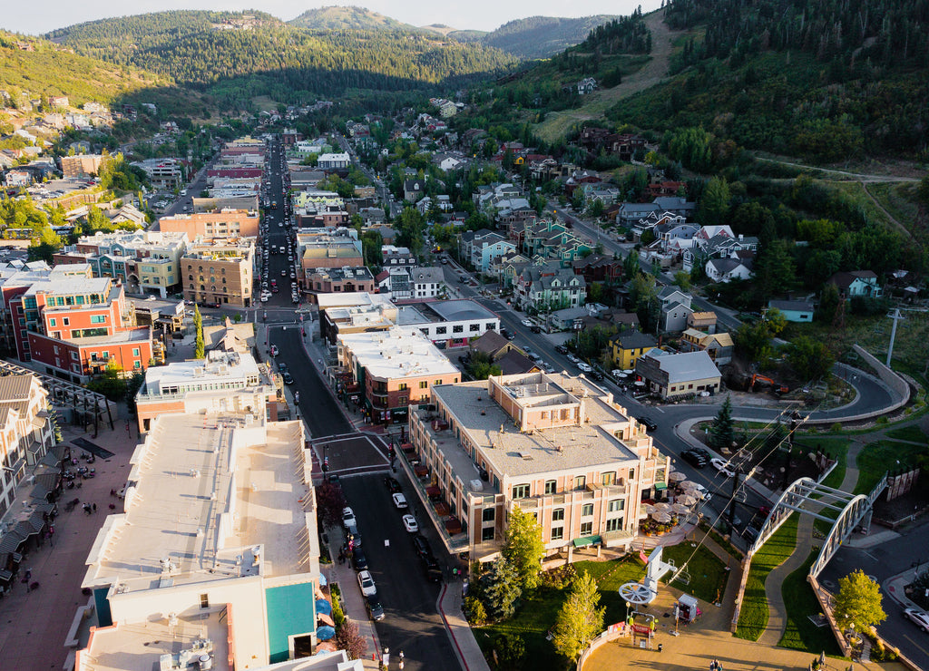 Downtown Park City, Utah aerial main street landscape views