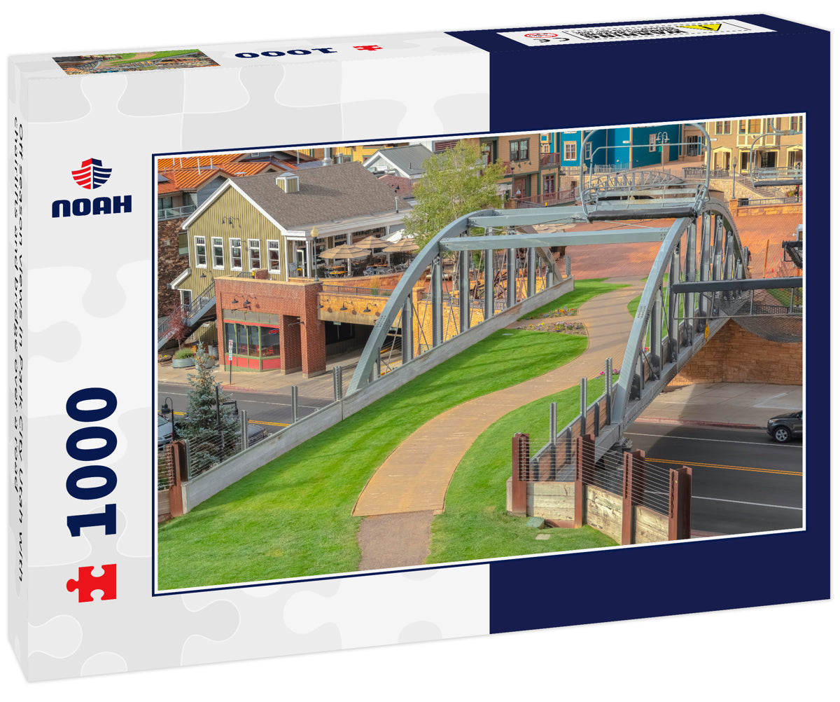 Off season views in Park City Utah with chairlifts and bridge over a road