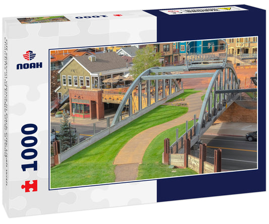 Off season views in Park City Utah with chairlifts and bridge over a road