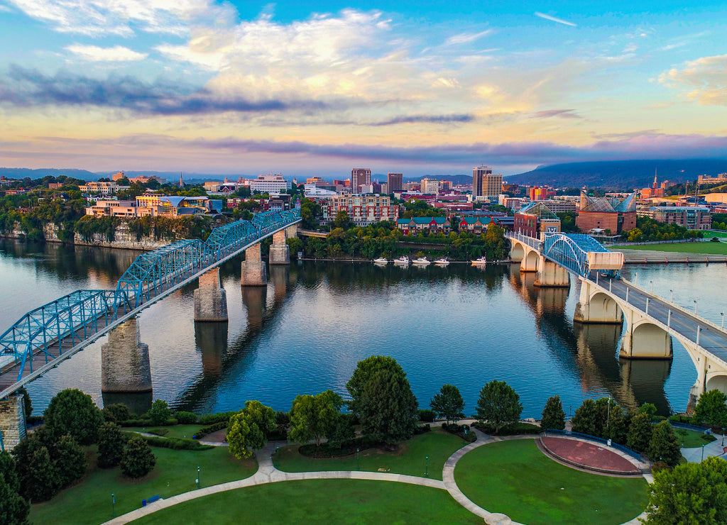 Aerial of Chattanooga Tennessee TN Skyline