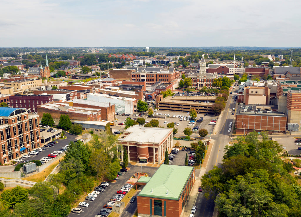 Aerial View over the Buildings and Infrastructure in Clarksville Tennessee