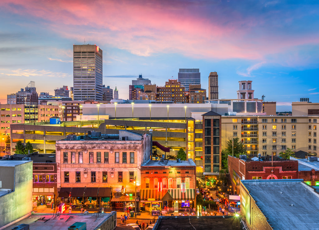 Memphis, Tennessee, USA skyline over Beale Street