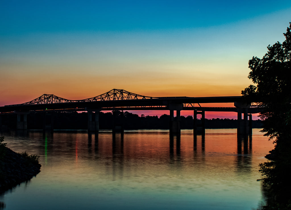 A Sunset Bridge over the Tennessee River in Huntsville Alabama