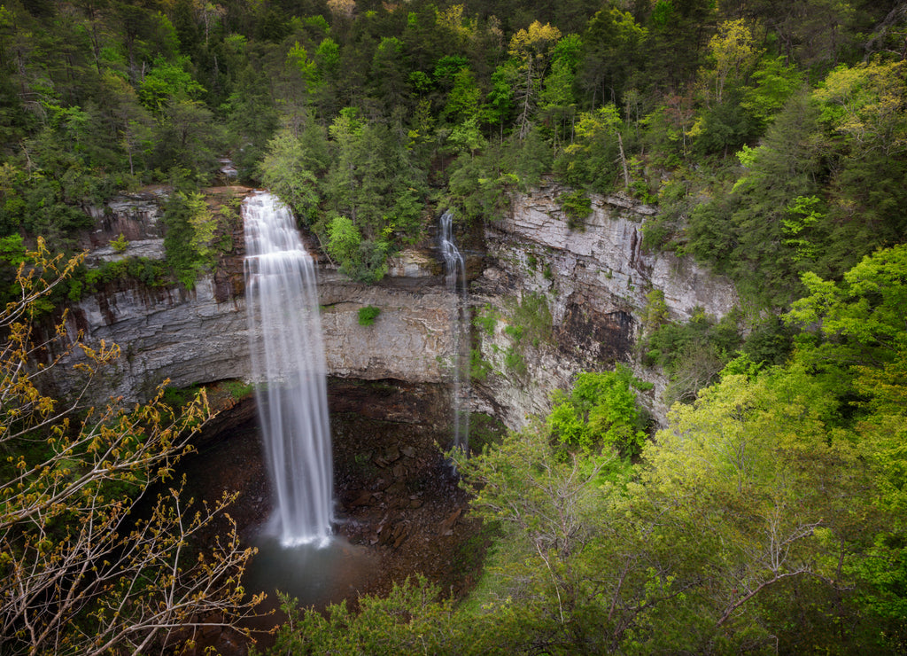 USA, Tennessee. Fall Creek Falls, a double waterfall, in Tennessee which drops 256 feet is the tallest waterfall in the eastern United States