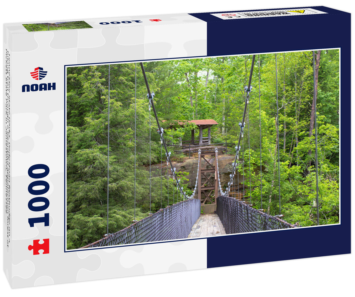 Tennessee State Parks. Pedestrian footbridge on a hiking trail through a beautiful Appalachian forest at Pickett State Park in Jamestown, Tennessee