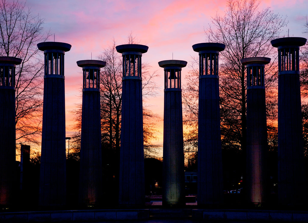 Colonnade in a park at sunset, 95 Bell Carillons, Bicentennial Mall State Park, Nashville, Davidson County, Tennessee