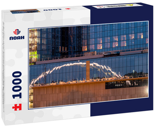 Reflection of the Korean veterans bridge illuminated in the evening in downtown Nashville Tennessee