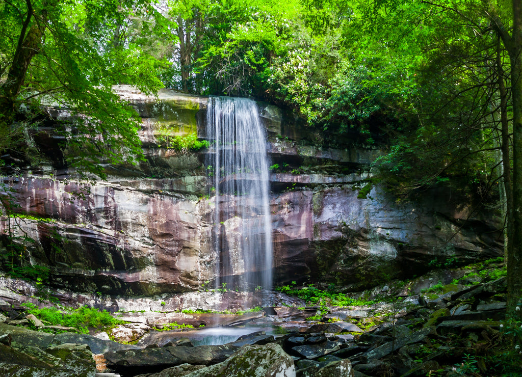 Le Cont Creek Drops Over Rainbow Falls In The Roaring Fork, Great Smoky Mountains National Park, Tennessee, USA