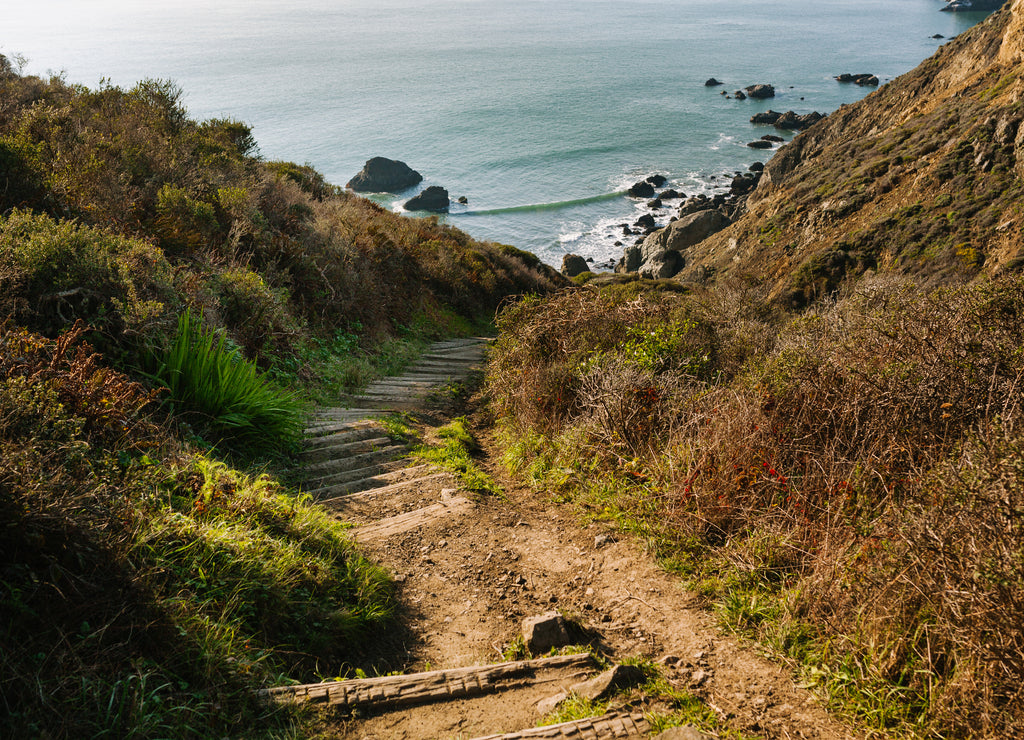 Scenic Tennessee Valley Coastal Trail hike in Marin Headlands with Pacific Ocean views at sunset