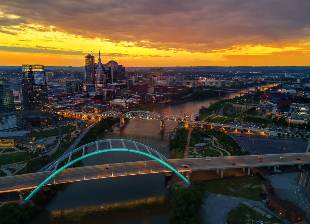 Nashville skyline with drone, Tennessee