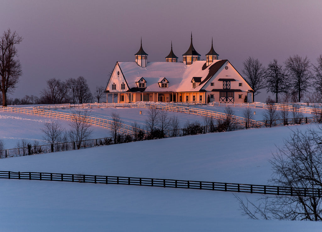 Winter Farm with Horse Barn at Sunset - Manchester Farm - Lexington, Kentucky