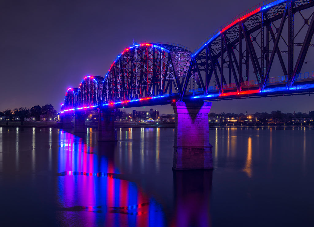 Big Four Bridge across the Ohio River in Louisville, Kentucky at night