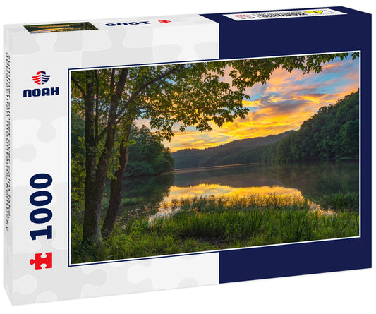 summer sunset over calm lake, appalachian mountains, kentucky