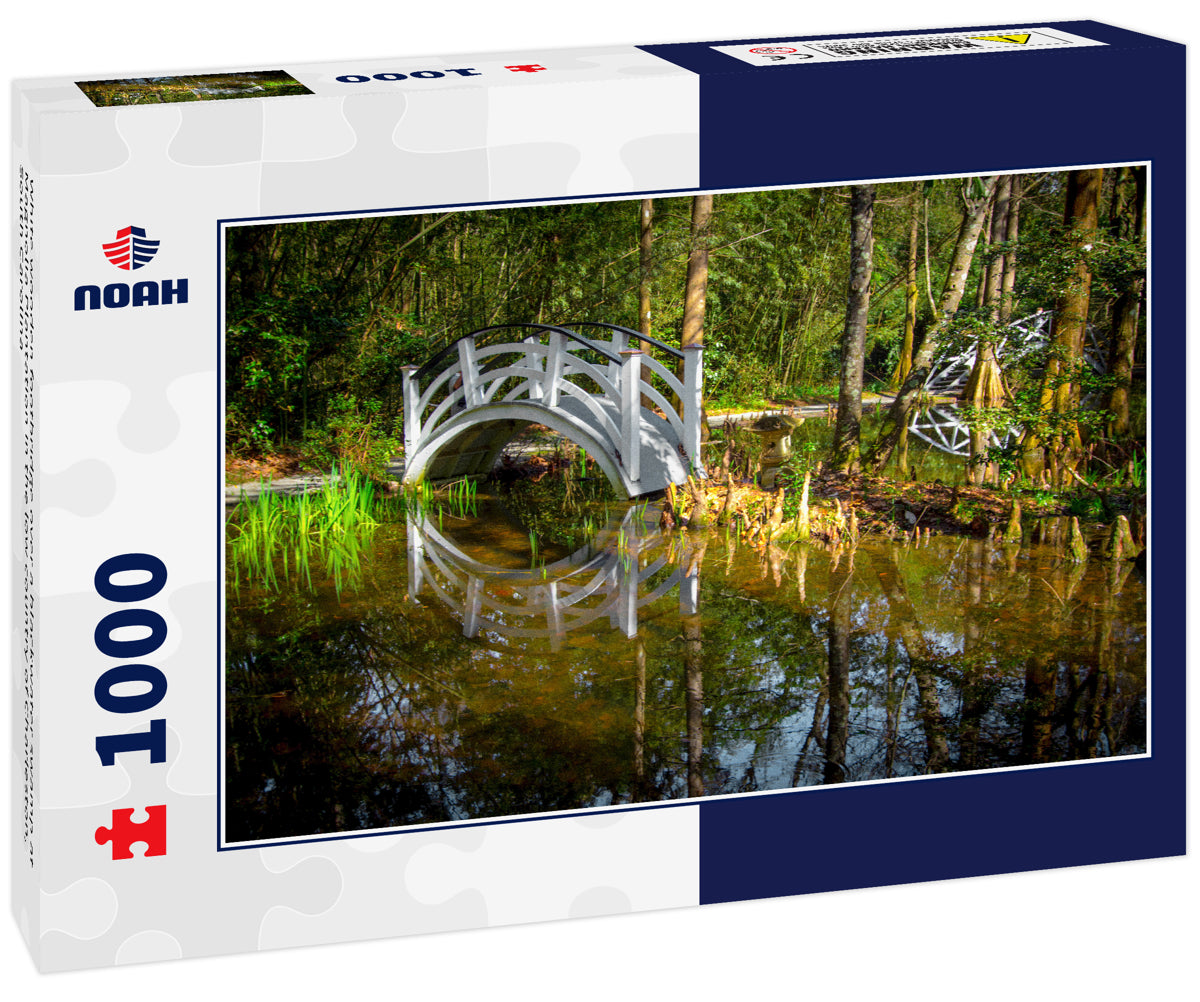 White wooden footbridge over a blackwater swamp at Magnolia Plantation in the low country of Charleston, South Carolina