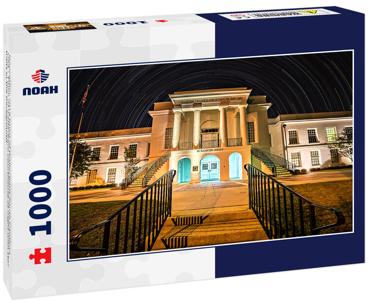 November 2016 town of Walterboro South Carolina USA - Town of walterboro courthouse at night with star trails in the background