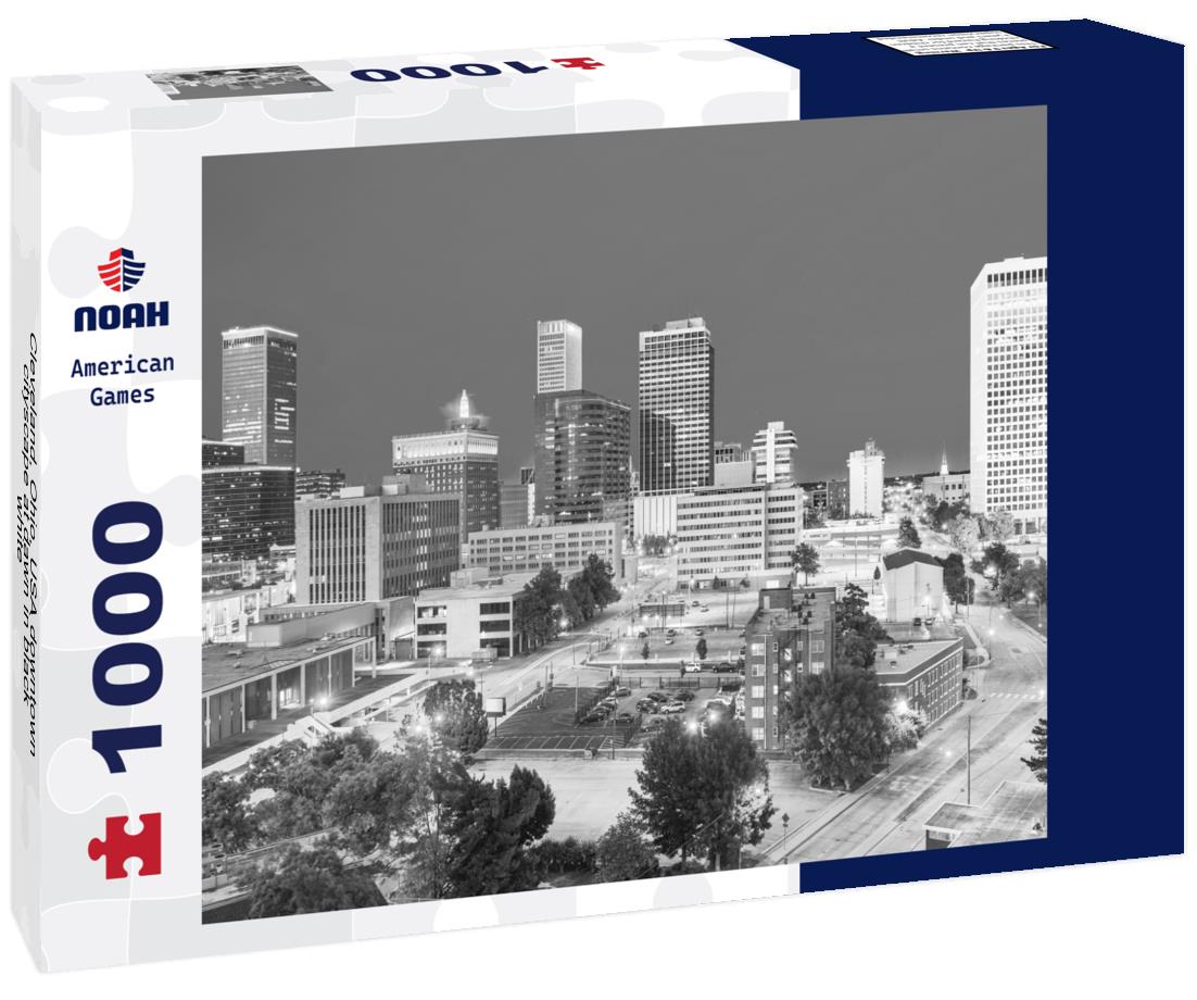Noah Jigsaw Puzzle Cleveland, Ohio, USA downtown cityscape at dawn in black white 1000 pieces