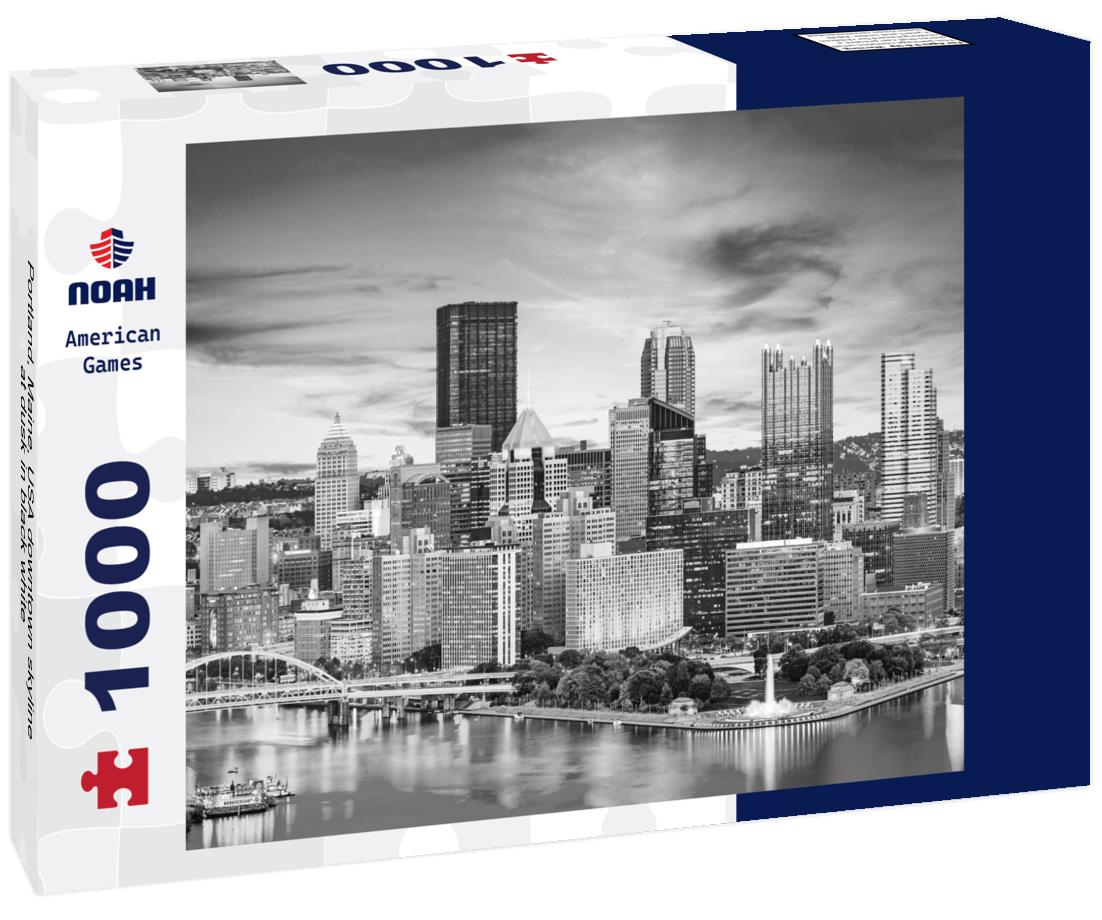 Noah Jigsaw Puzzle Portland, Maine, USA downtown skyline at dusk in black white 1000 pieces
