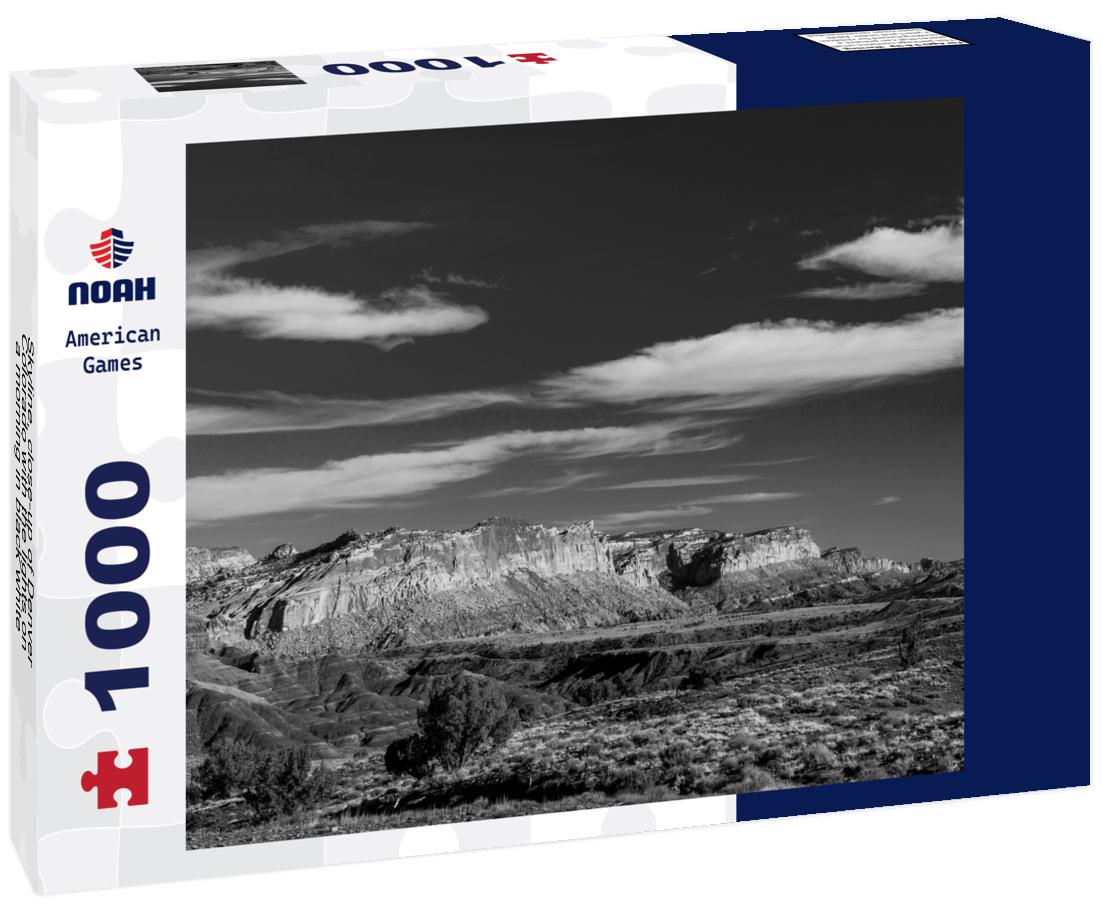 Noah Jigsaw Puzzle Skyline, close-up of Denver Colorado with the lights on a morning in black white 1000 pieces