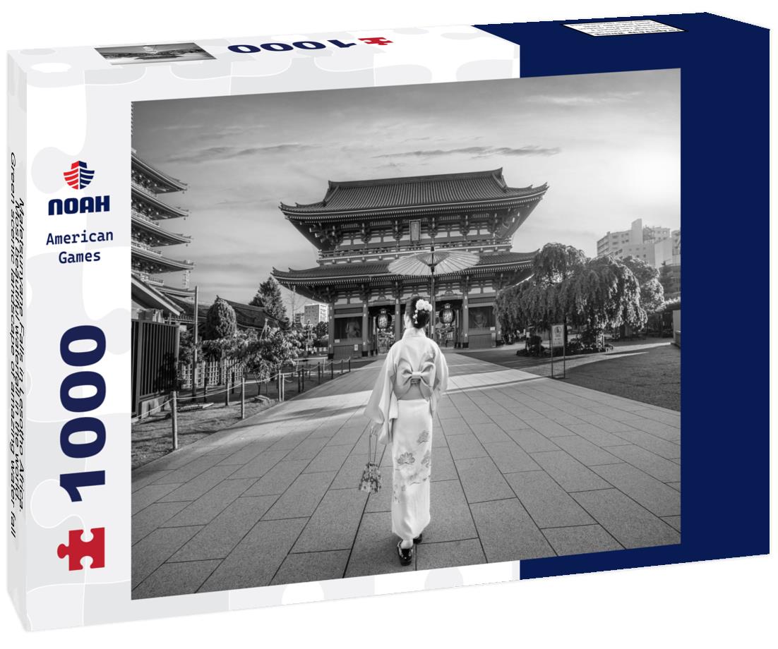 Noah Jigsaw Puzzle Maletsunyane Falls in Lesotho Africa. Most beautiful waterfall in the world. Green scenic landscape of amazing water fall dropping into a river inside canyons in black white 1000 pieces