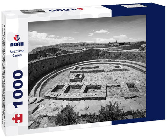 Noah Jigsaw Puzzle Native American ruins are visible in Chaco Canyon, New Mexico. in black white 1000 pieces
