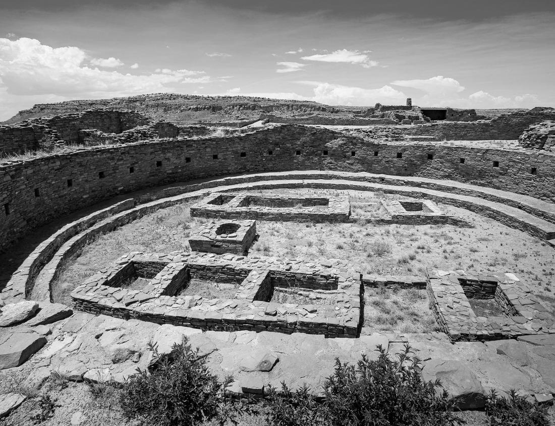 Noah Jigsaw Puzzle Native American ruins are visible in Chaco Canyon, New Mexico. in black white 1000 pieces