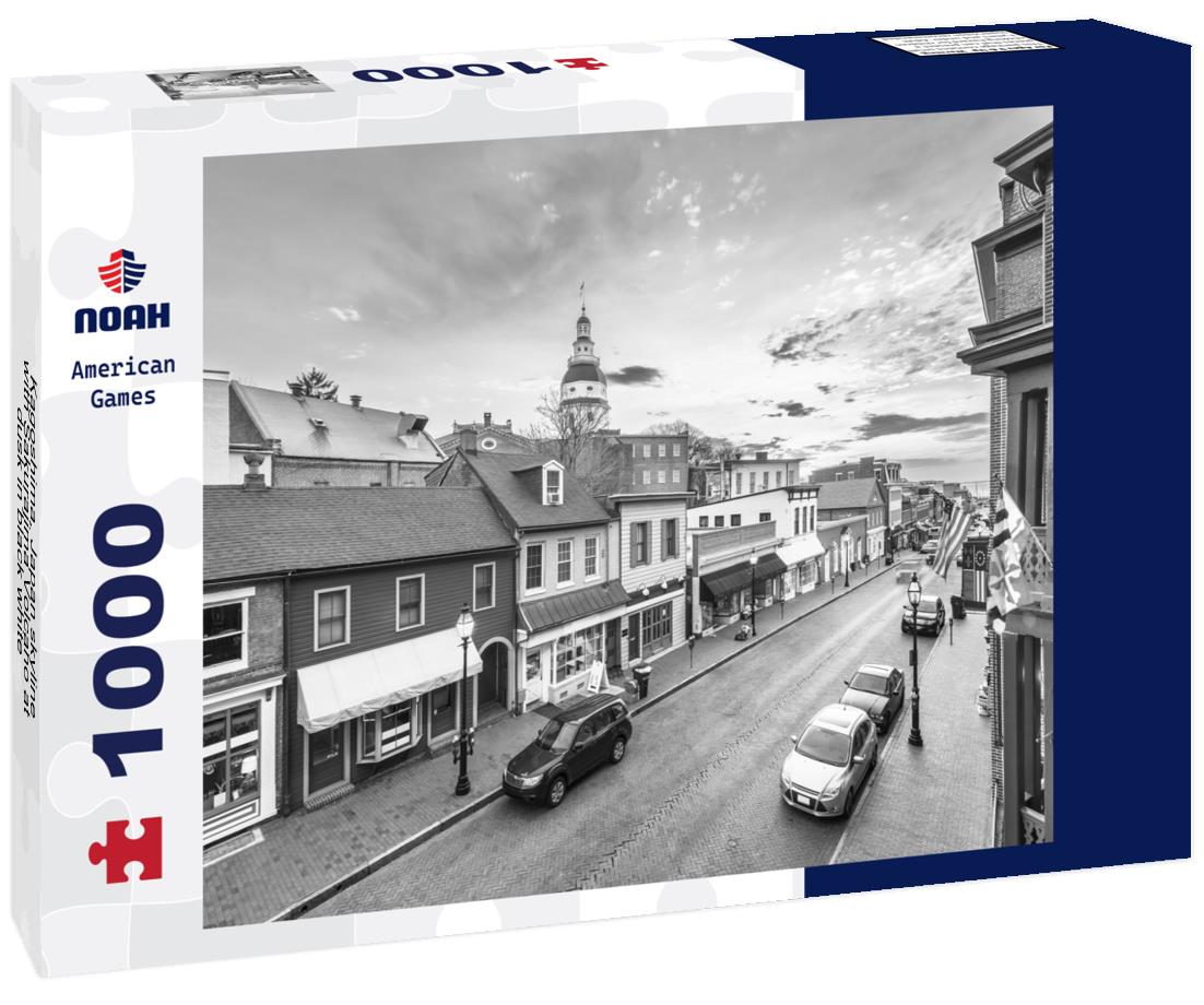 Noah Jigsaw Puzzle Kagoshima, Japan skyline with Sakurajima Volcano at dusk in black white 1000 pieces