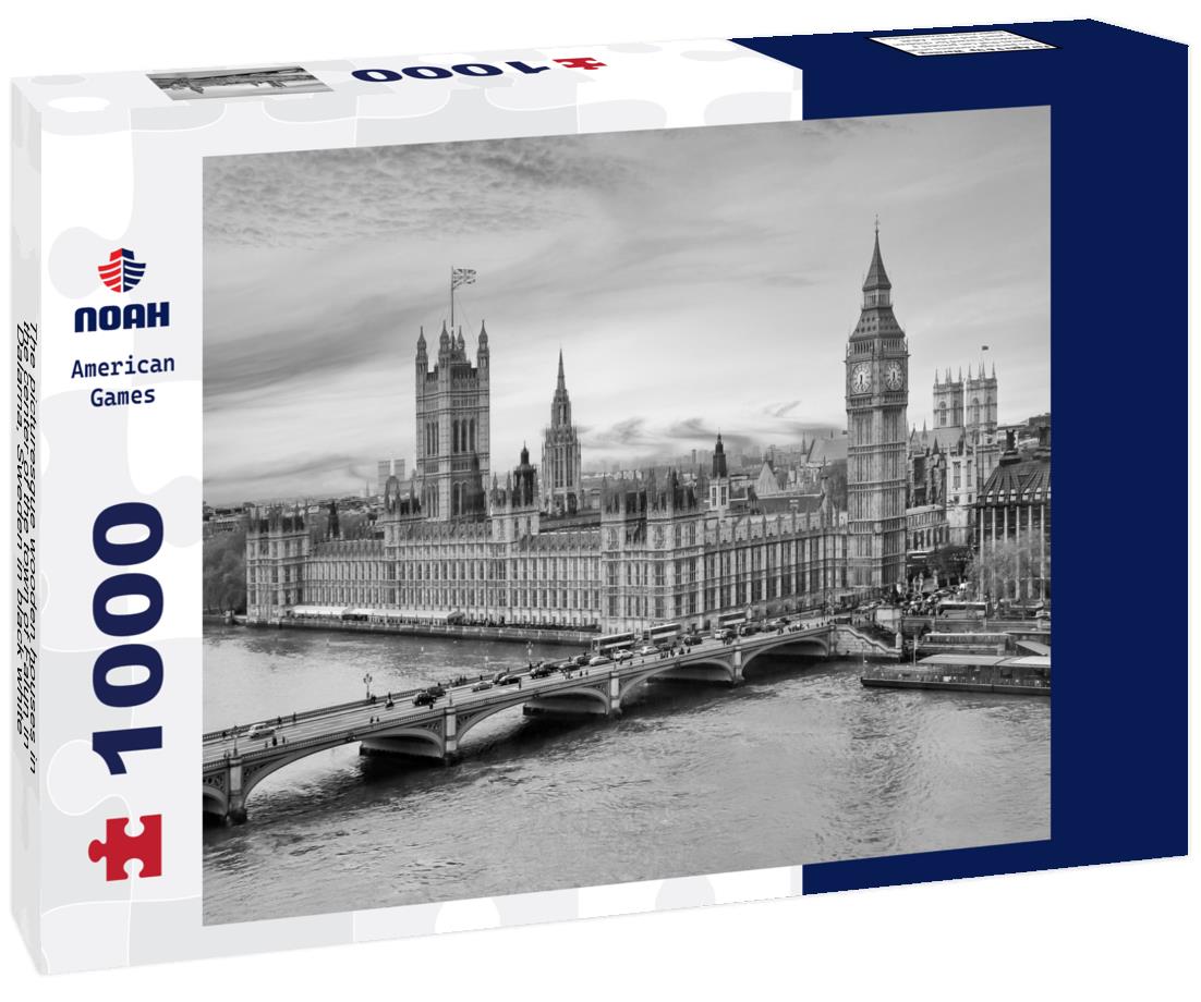 Noah Jigsaw Puzzle The picturesque wooden houses in the center of the town of Falun in Dalarna, Sweden in black white 1000 pieces