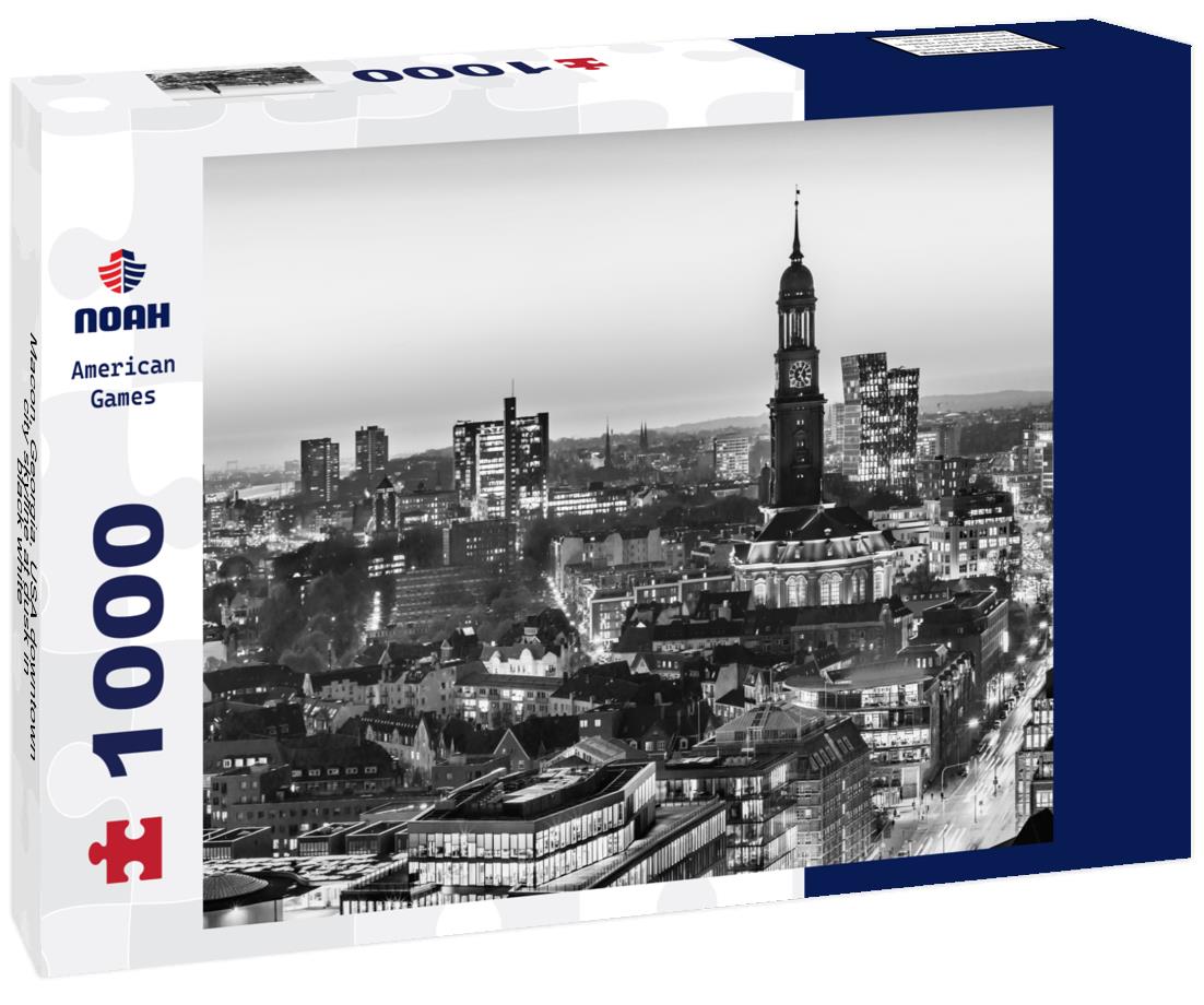 Noah Jigsaw Puzzle Macon, Georgia, USA downtown city skyline at dusk in black white 1000 pieces