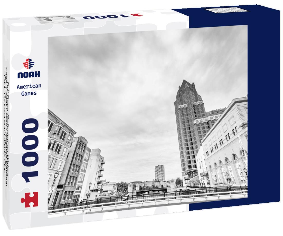 Noah Jigsaw Puzzle Tall Trees Reflected on Waters Edge, Cedar Creek Congaree National Park, Cypress and Loblolly Pine in black white 1000 pieces