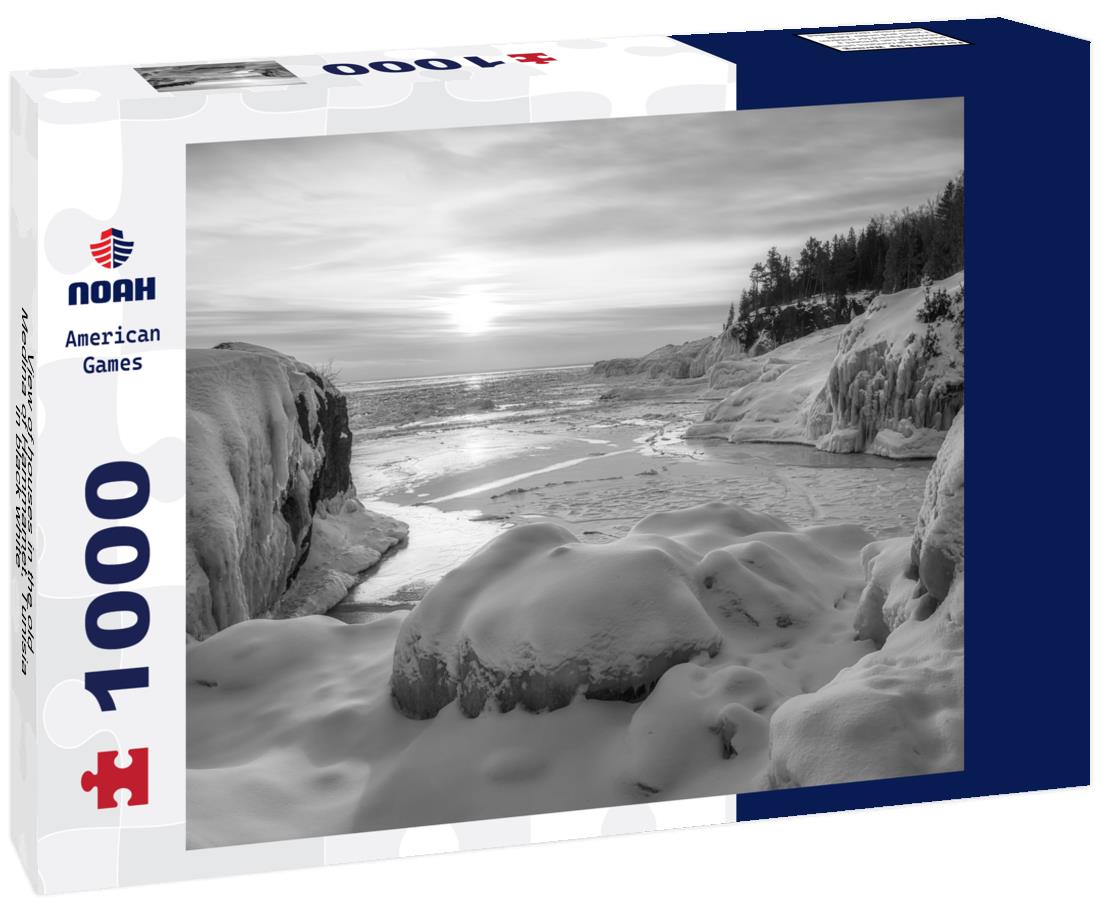 Noah Jigsaw Puzzle View of houses in the old Medina of Hammamet, Tunisia in black white 1000 pieces