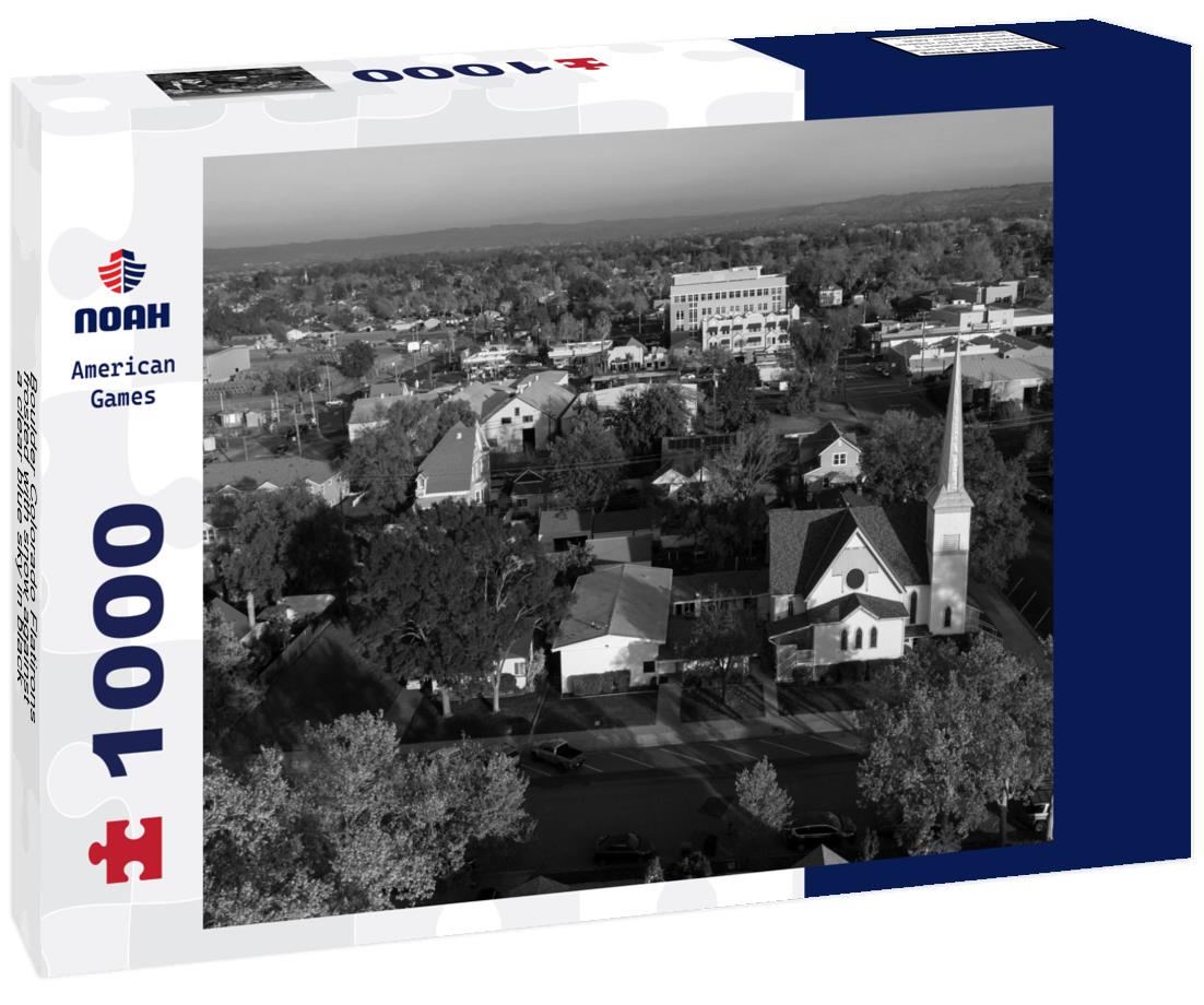 Noah Jigsaw Puzzle Boulder Colorado Flatirons frosted with snow against a clear blue sky in black white 1000 pieces