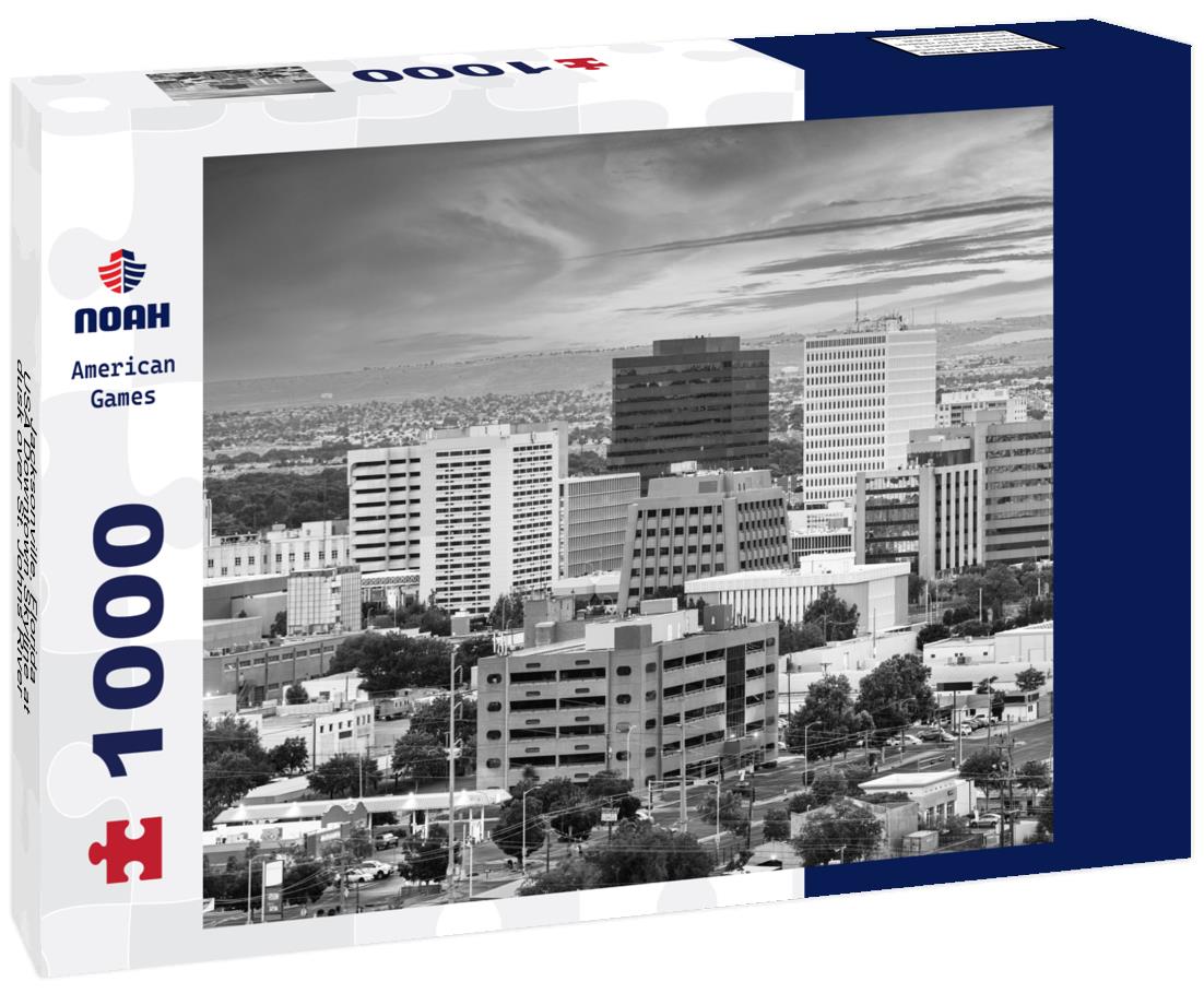 Noah Jigsaw Puzzle Jacksonville, Florida, USA Downtown Skyline at dusk over St. Johns River in black white 1000 pieces