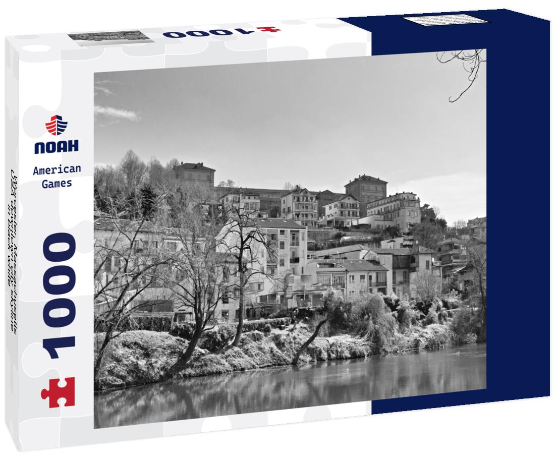 Noah Jigsaw Puzzle Worcester, Massachusetts, USA downtown city skyline in black white 1000 pieces