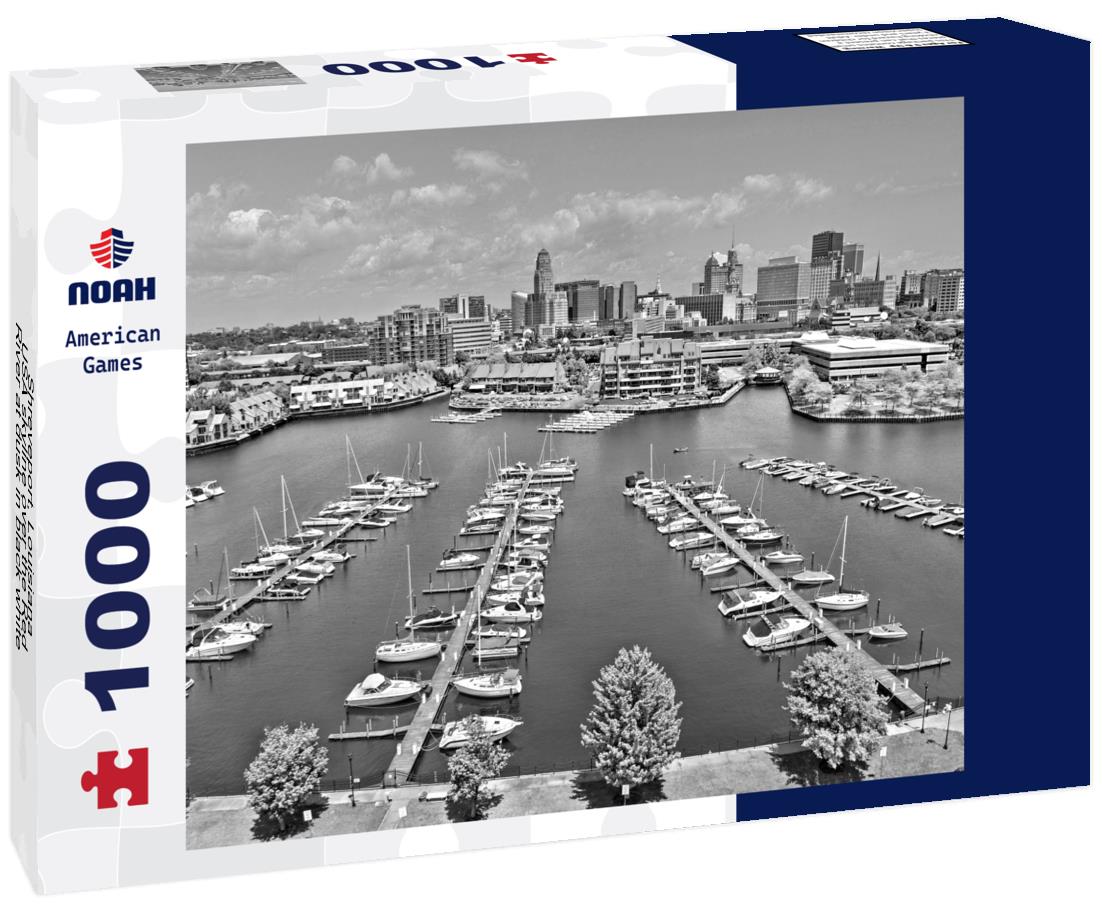 Noah Jigsaw Puzzle Shreveport, Louisiana, USA skyline over the Red River at dusk in black white 1000 pieces