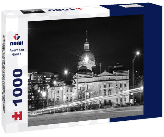 Noah Jigsaw Puzzle Panoramic view of Glass House Mountains at sunset visible from Wild Horse Mountain Lookout, Australia in black white 1000 pieces