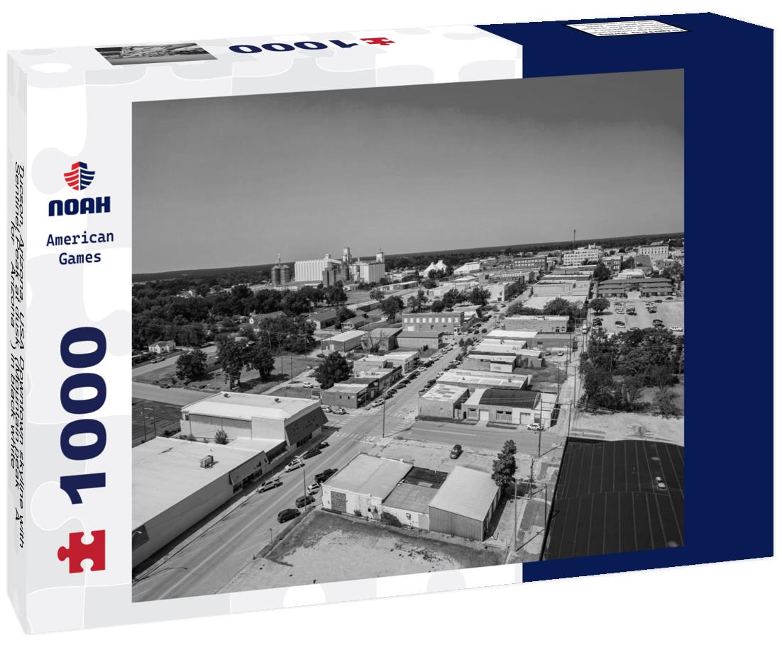 Noah Jigsaw Puzzle Tucson, Arizona, USA Downtown skyline with Sentinel Peak at dusk. (Mountain peak “A” for “Arizona”) in black white 1000 pieces