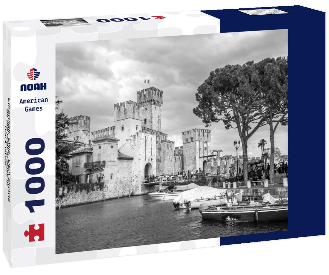 Noah Jigsaw Puzzle Cincinnati, Ohio, USA skyline on the river at dusk in black white 1000 pieces