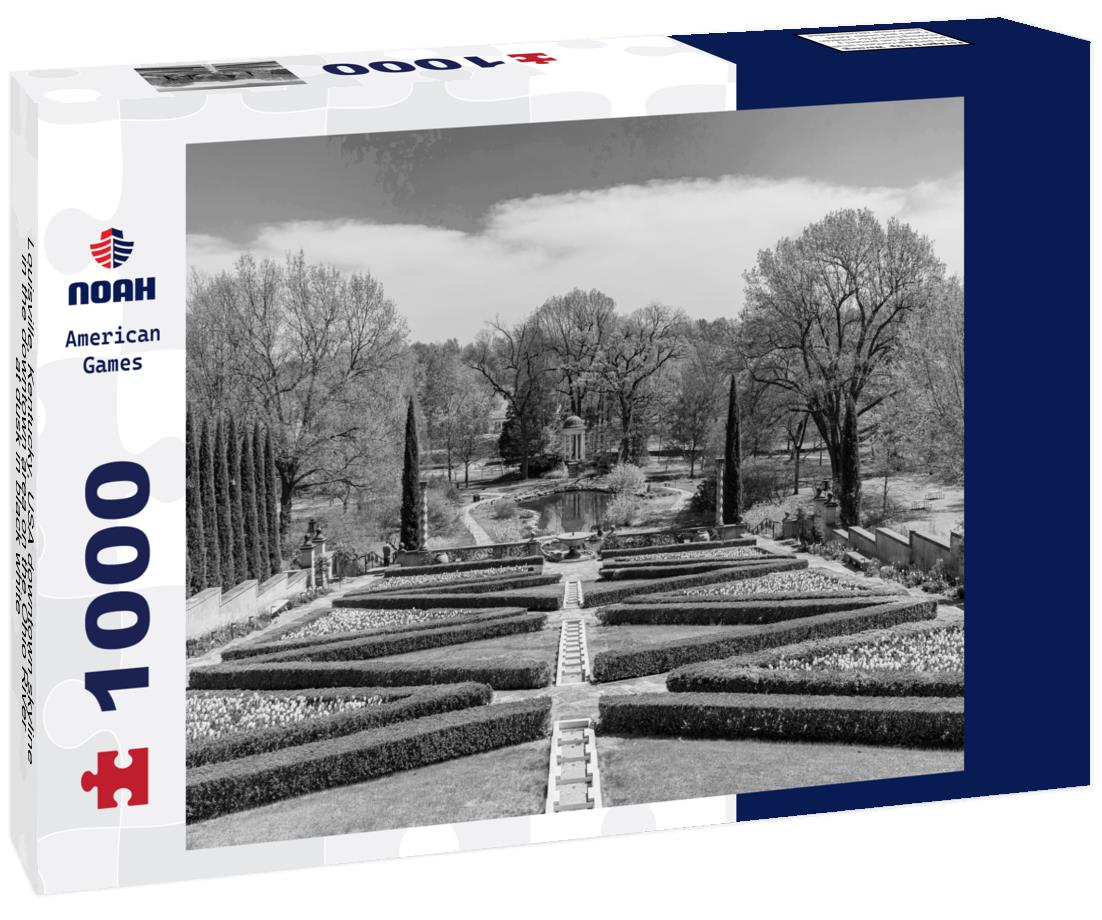 Noah Jigsaw Puzzle Louisville, Kentucky, USA downtown skyline in the downtown area on the Ohio River at dusk in black white 1000 pieces