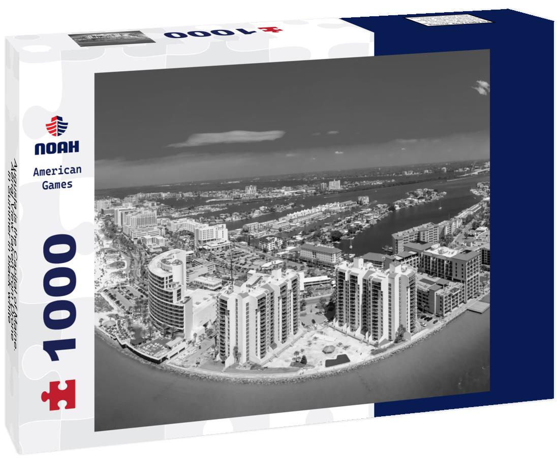 Noah Jigsaw Puzzle Augusta is the Capital of Maine. Aerial View taken from Drone in Summer in black white 1000 pieces