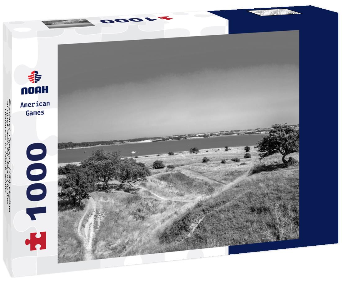 Noah Jigsaw Puzzle Portland, Oregon, USA skyline at dusk with Mt. Hood in the distance in black white 1000 pieces