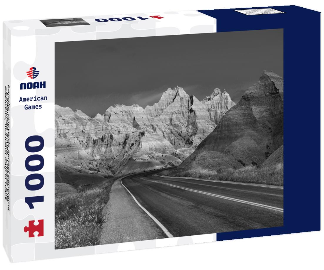 Noah Jigsaw Puzzle Langhe vineyards sunset panorama, Serralunga d'Alba, Unesco Site, Piedmont, Northern Italy in black white 1000 pieces