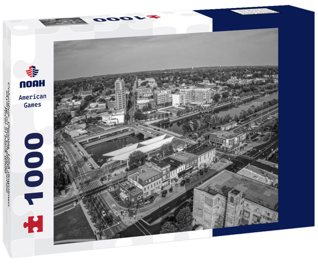 Noah Jigsaw Puzzle Columbus, Georgia, USA downtown skyline on the Chattahoochee River in black white 1000 pieces