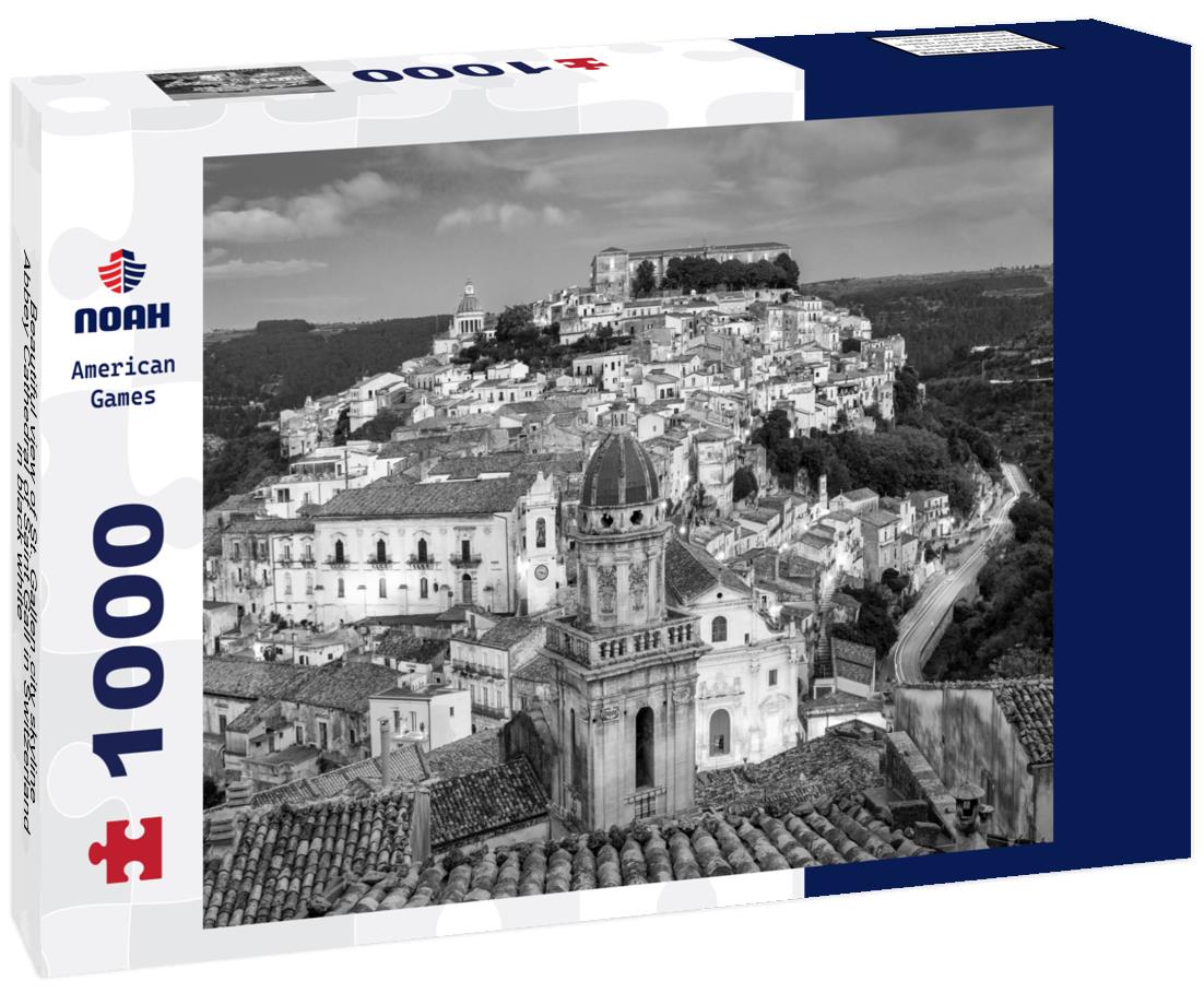 Noah Jigsaw Puzzle Beautiful view of St. Gallen city skyline, Abbey Cathedral of Saint Gall in Switzerland in black white 1000 pieces