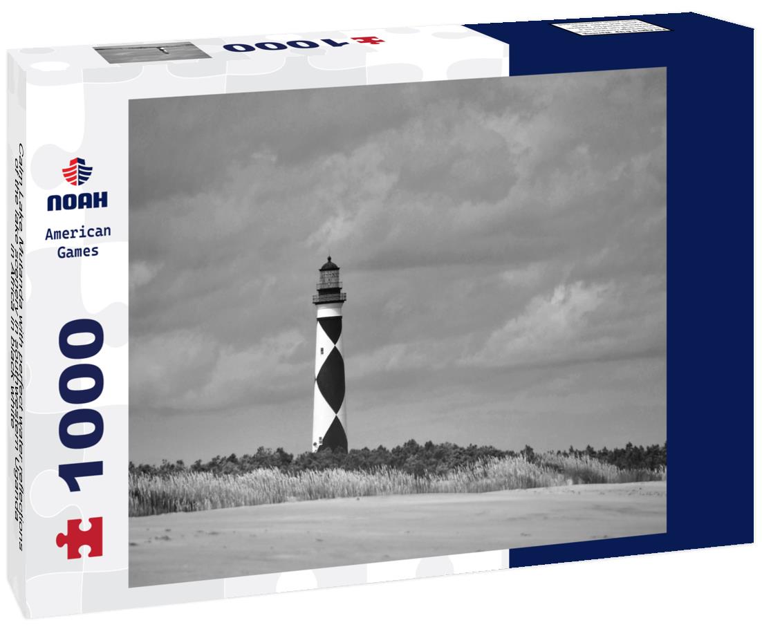 Noah Jigsaw Puzzle Calm Lake Mutanda with perfect water reflections of the lake scenery in southwestern Uganda in Africa in black white 1000 pieces