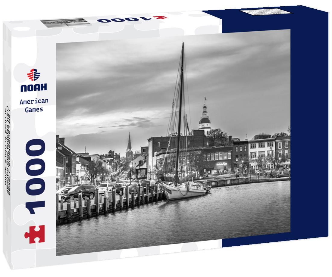 Noah Jigsaw Puzzle Fort Lauderdale, Florida, USA skyline and houses at dusk in black white 1000 pieces